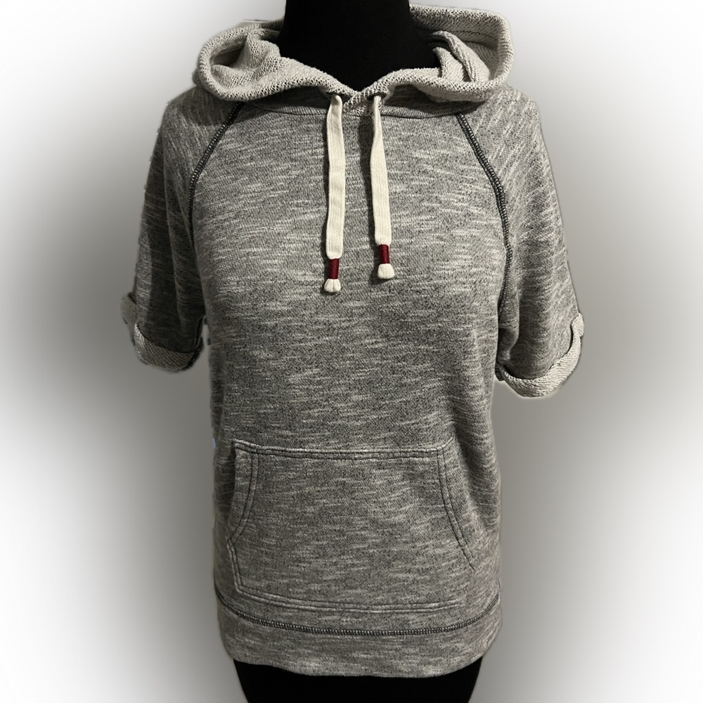 AEROPOSTALE LIKE NEW WOMENS SHORT SLEEVE OVERSIZED HOODIE IN HEATHERED GRAY SZ S